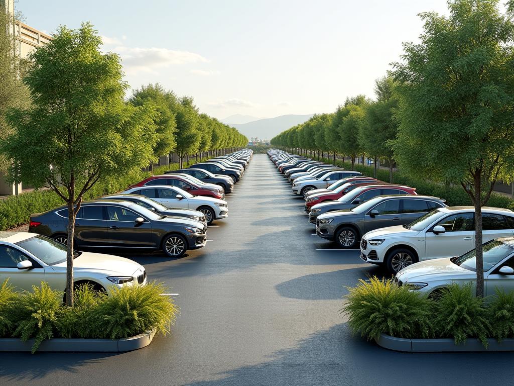 Parking commercial avec végétalisation éco-responsable et plantes natives